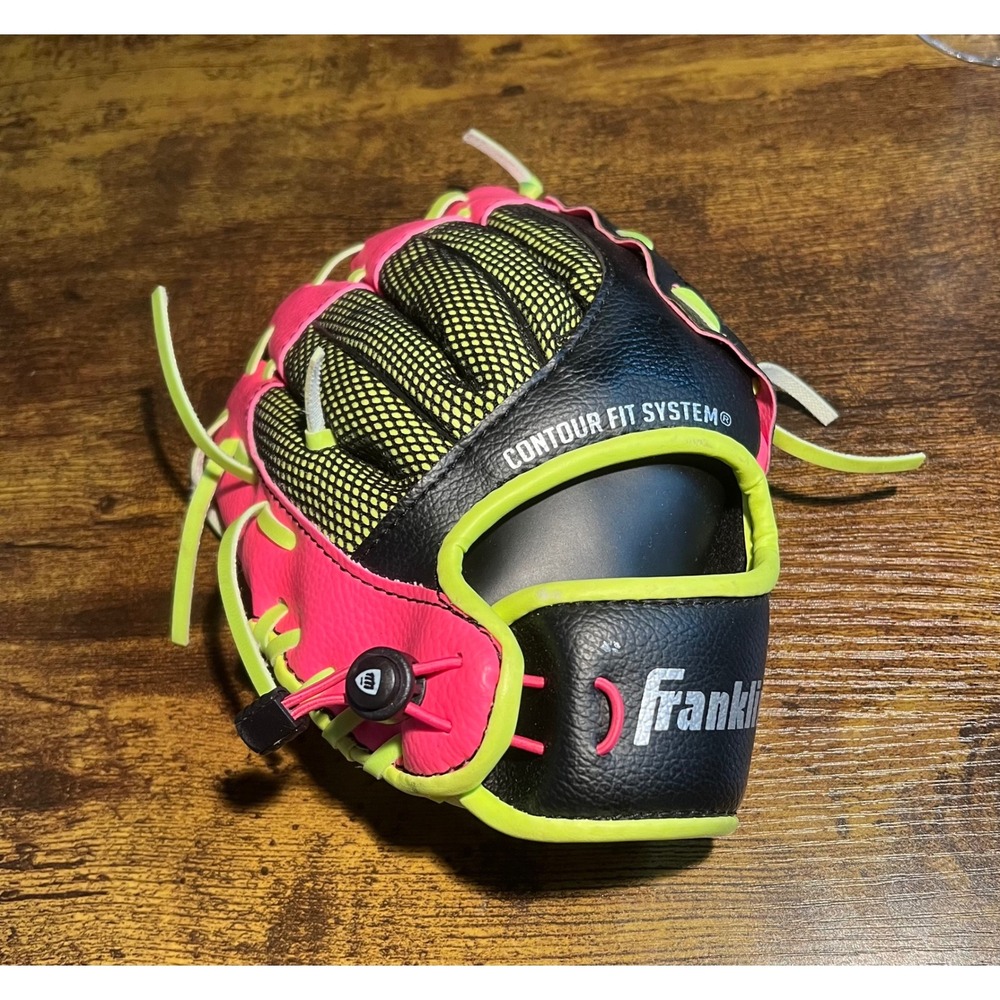 Franklin Kids 9" Baseball Glove Pink Neon Yellow Contour Fit System 22852-9"